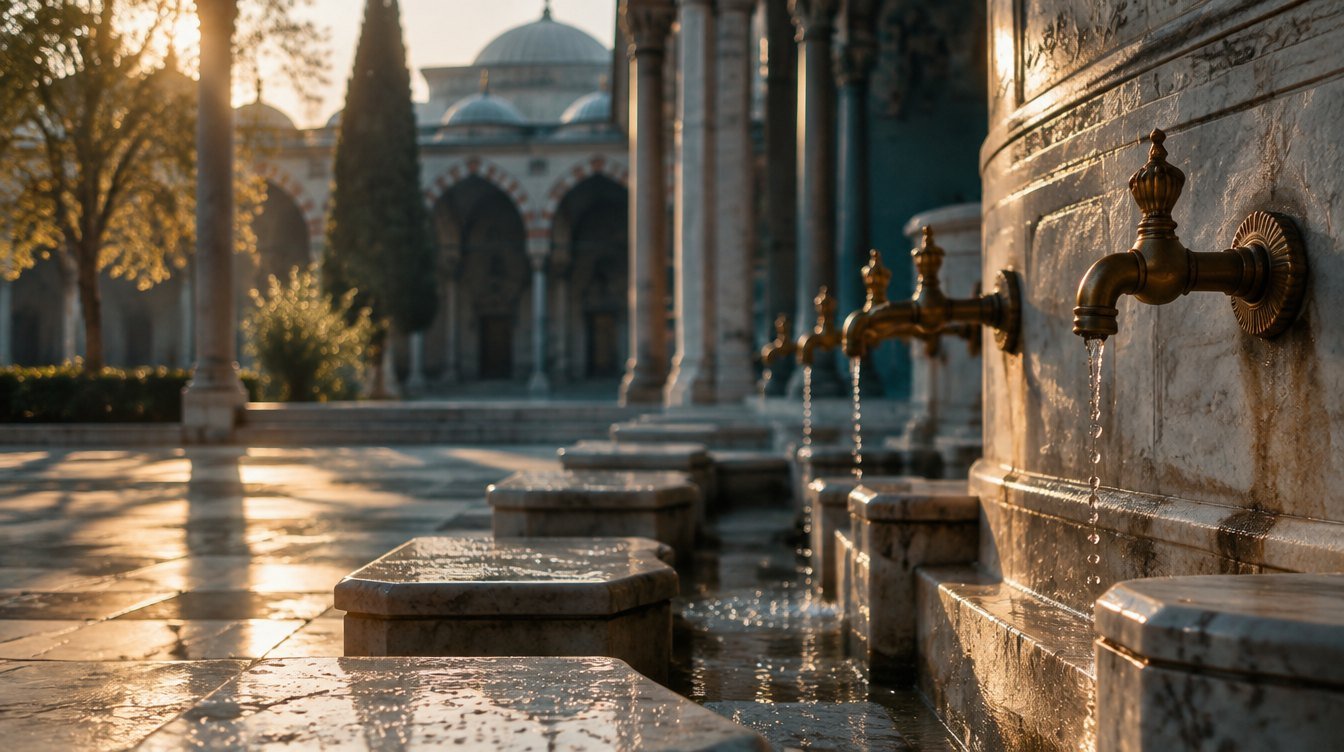Abdesti Bozan Şeyler – cami avlusunda şadırvan muslukları