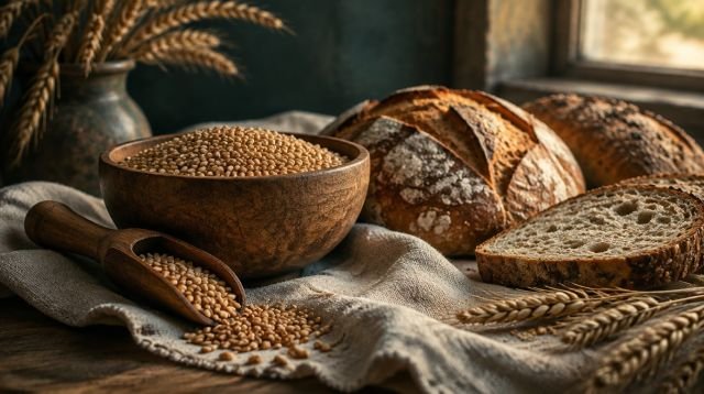 Fidye – buğday kâsesi ve keten üzerinde ekmekler