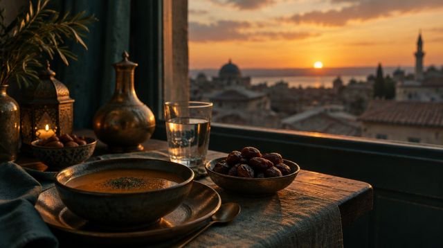 Oruç Bozma – gün batımında iftar sofrası